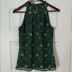 Liberty of London for Target Teal Peacock-Print Ruffled Halter Camisole